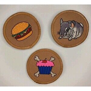 Applique Badge Patch, Set of 3, Iron on: Chinchilla, Burger, Punk Cupcake, 2"
